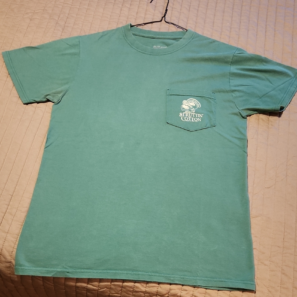 Mens Small Green Struttin Cotton Moonshine Tshirt With Pocket